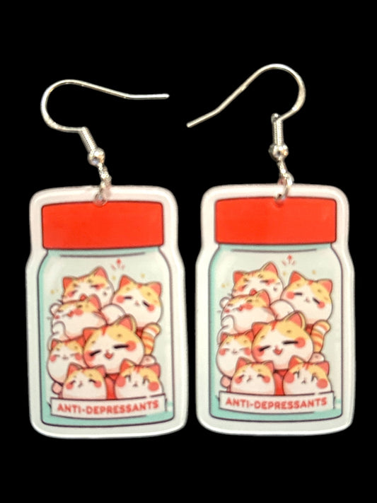 Antidepressant White Cat - Novelty Earring