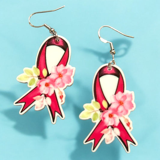 Pink Ribbon Flower - Novelty Earring