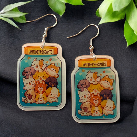 Antidepressant Multi Dog Teal - Novelty Earring