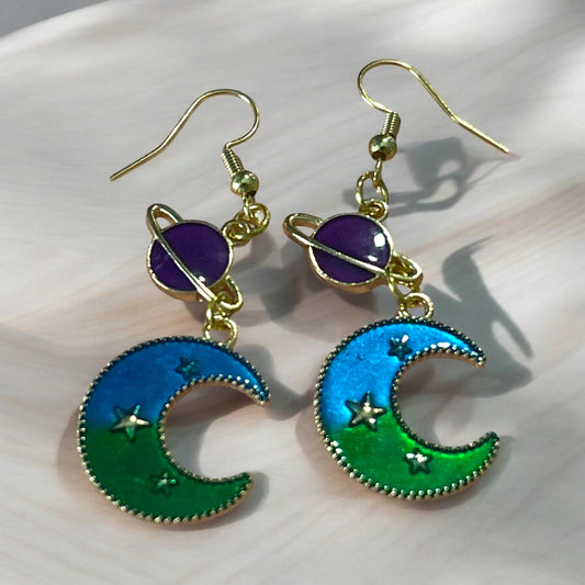 Moon Purple Planet - Novelty Earring