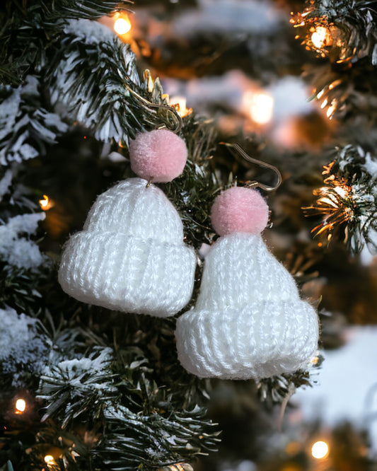 White & Pink Beanie - Novelty Earring