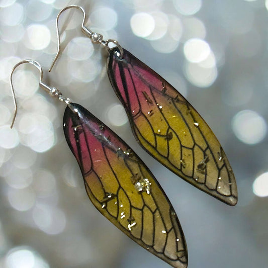 Purple Yellow Butterfly Wing - Novelty Earring