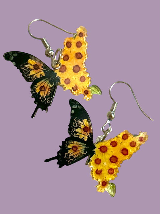 Sunflower Butterfly - Novelty Earring