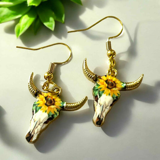 Steer Skull - Sunflower - Novelty Earring