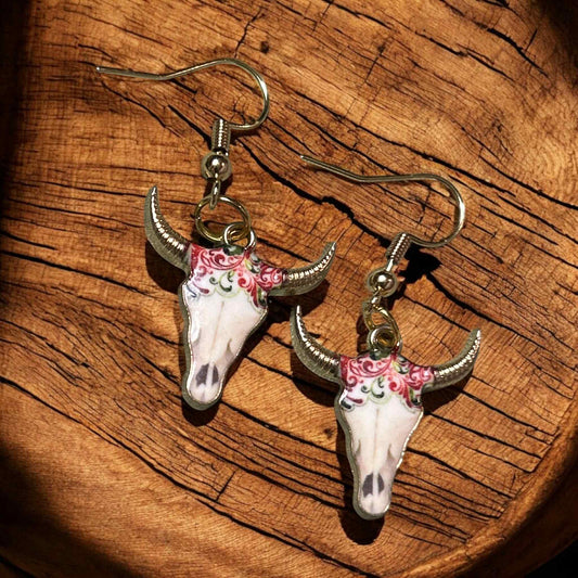 Steer Skull - Little Hot Pink - Novelty Earring