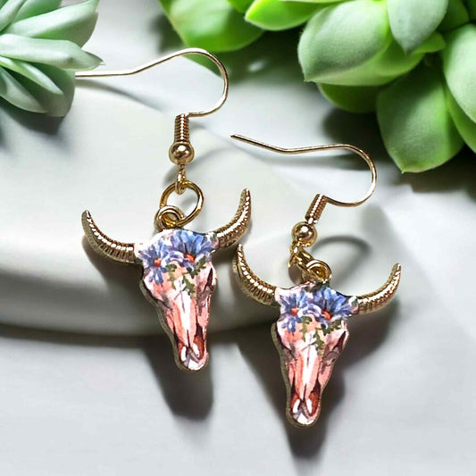 Steer Skull - Blue - Novelty Earring