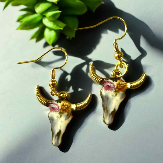 Steer Skull - Pink & Yellow - Novelty Earring